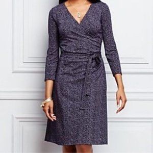 Talbots Chevron Print Faux Wrap w/Tie Belt Purple/Black Dress Women Size Large
